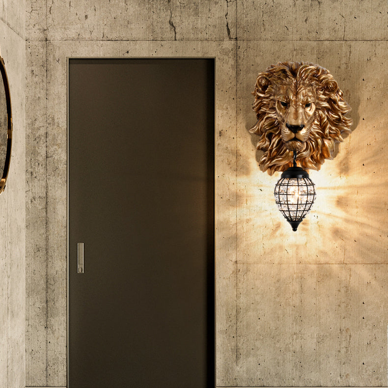 Lion Water Drop Resin Crystal 1-Light Wall Sconce Lamp