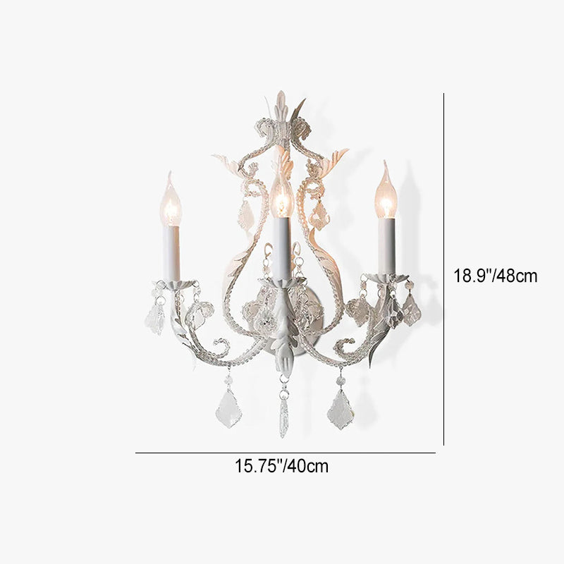 Candle Iron Crystal Glass 3-Light Wall Sconce Lamp