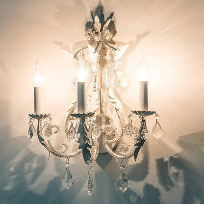 Candle Iron Crystal Glass 3-Light Wall Sconce Lamp