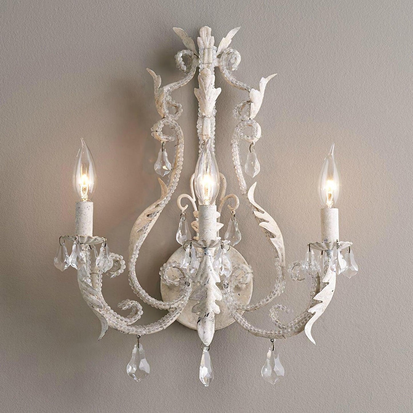 Candle Iron Crystal Glass 3-Light Wall Sconce Lamp