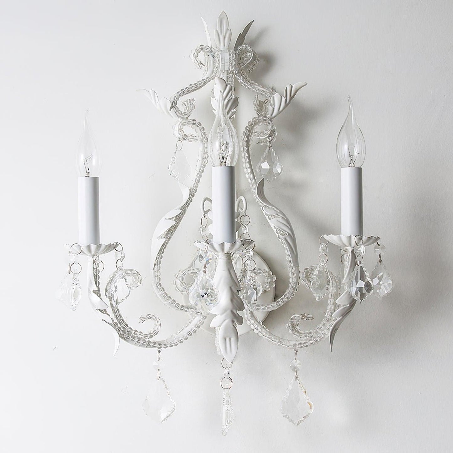Candle Iron Crystal Glass 3-Light Wall Sconce Lamp