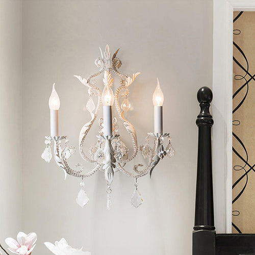 Candle Iron Crystal Glass 3-Light Wall Sconce Lamp