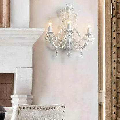 Candle Iron Crystal Glass 3-Light Wall Sconce Lamp