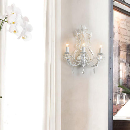 Candle Iron Crystal Glass 3-Light Wall Sconce Lamp