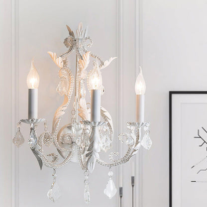 Candle Iron Crystal Glass 3-Light Wall Sconce Lamp