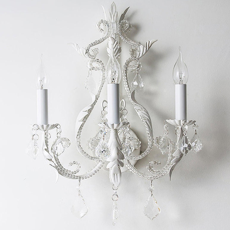 Candle Iron Crystal Glass 3-Light Wall Sconce Lamp