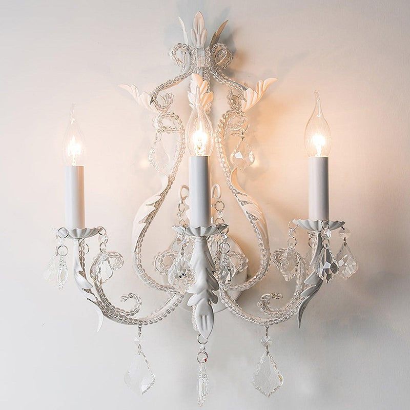 Candle Iron Crystal Glass 3-Light Wall Sconce Lamp