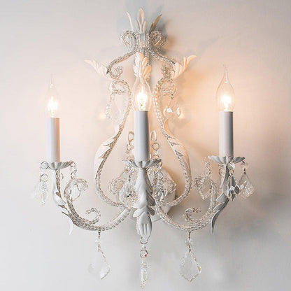 Candle Iron Crystal Glass 3-Light Wall Sconce Lamp