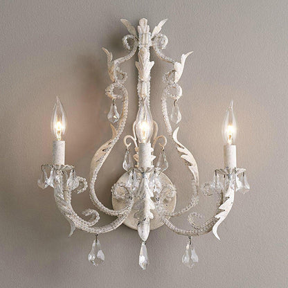 Candle Iron Crystal Glass 3-Light Wall Sconce Lamp