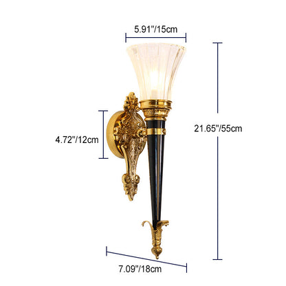 French Torch Cone Copper Glass 1-Light Wall Sconce Lamp