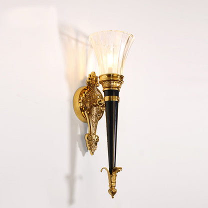 French Torch Cone Copper Glass 1-Light Wall Sconce Lamp