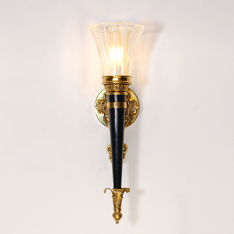 French Torch Cone Copper Glass 1-Light Wall Sconce Lamp