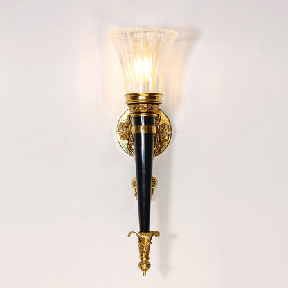 French Torch Cone Copper Glass 1-Light Wall Sconce Lamp