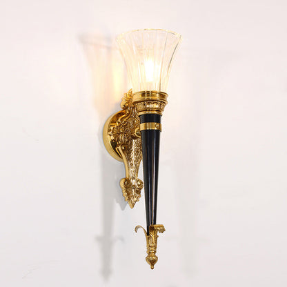 French Torch Cone Copper Glass 1-Light Wall Sconce Lamp