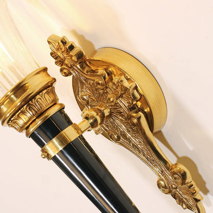 French Torch Cone Copper Glass 1-Light Wall Sconce Lamp