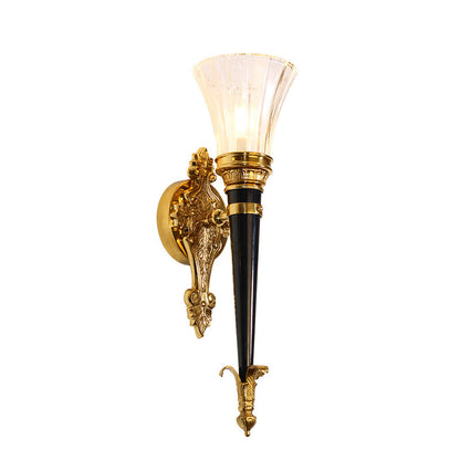 French Torch Cone Copper Glass 1-Light Wall Sconce Lamp