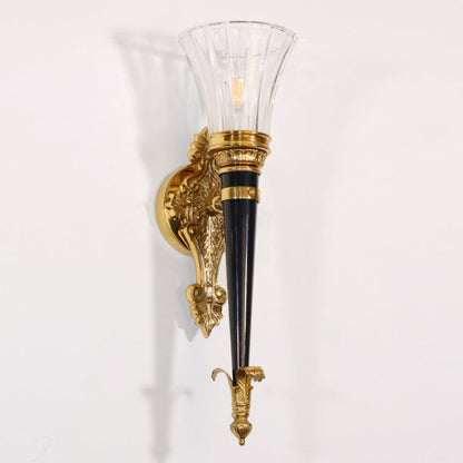 French Torch Cone Copper Glass 1-Light Wall Sconce Lamp