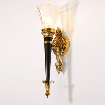 French Torch Cone Copper Glass 1-Light Wall Sconce Lamp