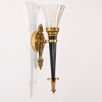 French Torch Cone Copper Glass 1-Light Wall Sconce Lamp