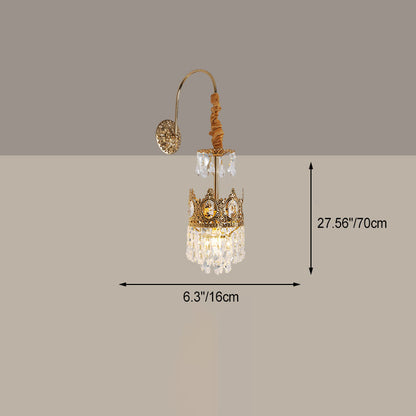 French Crown Brass Crystal 1-Light Wall Sconce Lamp