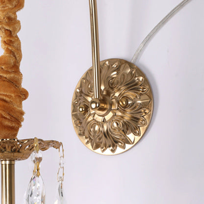 French Crown Brass Crystal 1-Light Wall Sconce Lamp