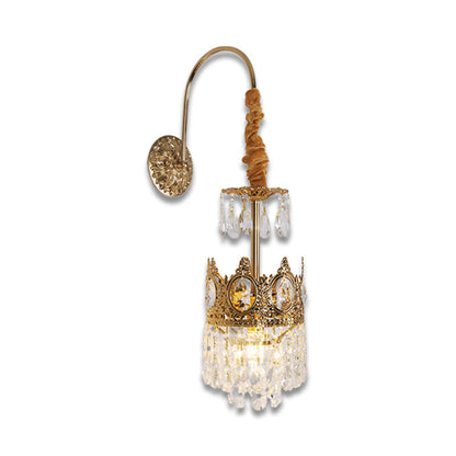 French Crown Brass Crystal 1-Light Wall Sconce Lamp
