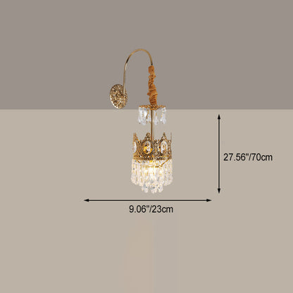 French Crown Brass Crystal 1-Light Wall Sconce Lamp
