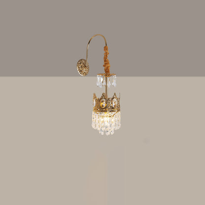 French Crown Brass Crystal 1-Light Wall Sconce Lamp