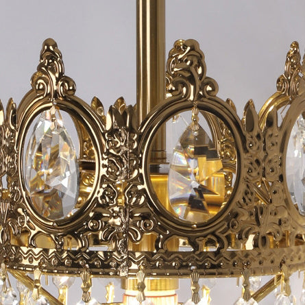 French Crown Brass Crystal 1-Light Wall Sconce Lamp