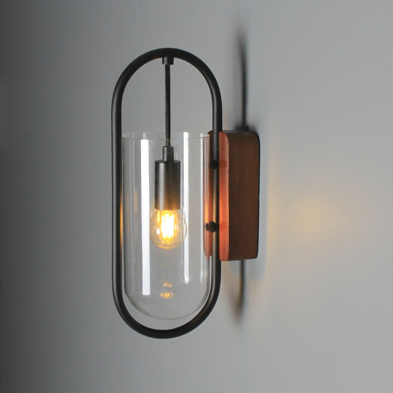 Simplicity Oval Glass Metal Wood 1-Light Wall Sconce Lamp