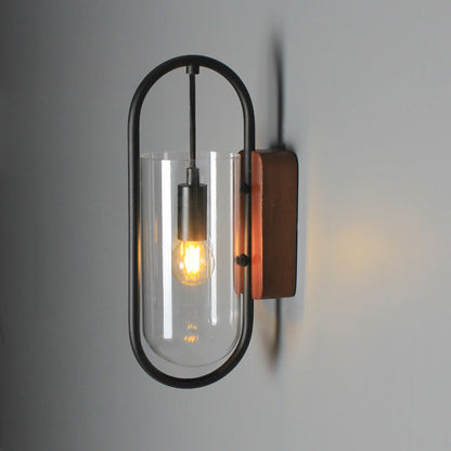Simplicity Oval Glass Metal Wood 1-Light Wall Sconce Lamp