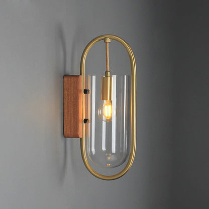 Simplicity Oval Glass Metal Wood 1-Light Wall Sconce Lamp