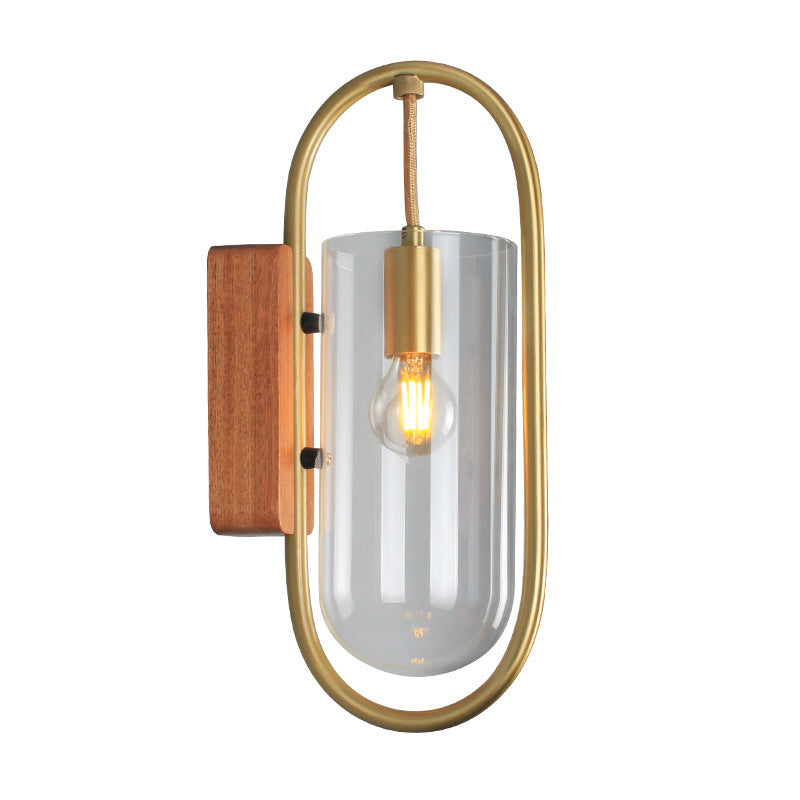 Simplicity Oval Glass Metal Wood 1-Light Wall Sconce Lamp