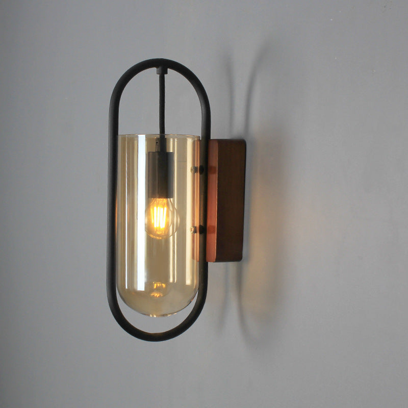 Simplicity Oval Glass Metal Wood 1-Light Wall Sconce Lamp