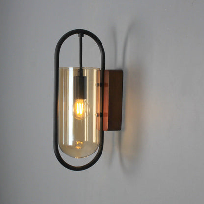 Simplicity Oval Glass Metal Wood 1-Light Wall Sconce Lamp