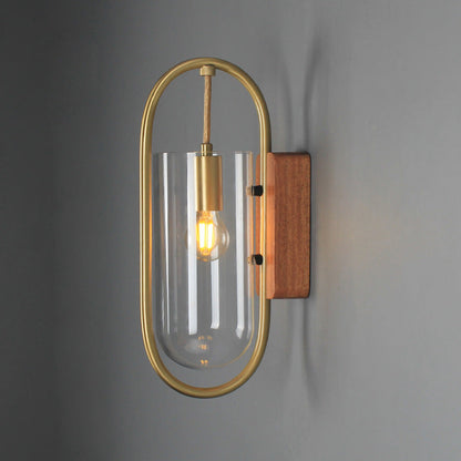 Simplicity Oval Glass Metal Wood 1-Light Wall Sconce Lamp