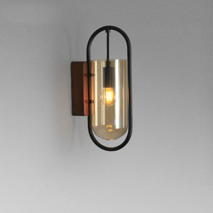 Simplicity Oval Glass Metal Wood 1-Light Wall Sconce Lamp