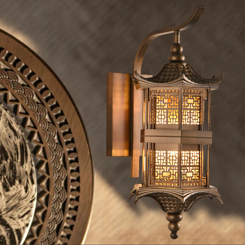 Chinese Tower Rectangular Metal 1-Light Wall Sconce Lamp