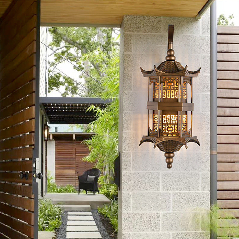 Chinese Tower Rectangular Metal 1-Light Wall Sconce Lamp