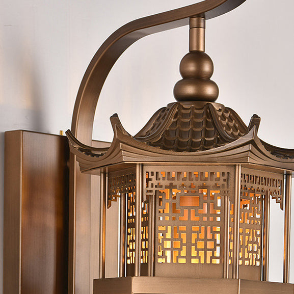 Chinese Tower Rectangular Metal 1-Light Wall Sconce Lamp