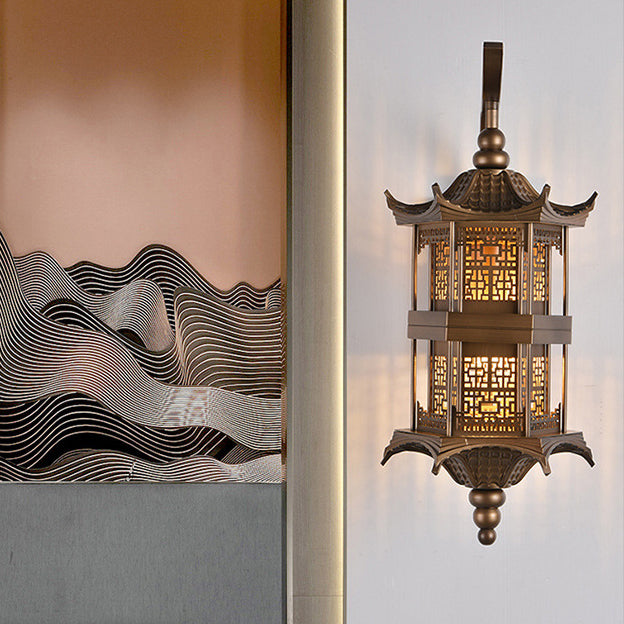 Chinese Tower Rectangular Metal 1-Light Wall Sconce Lamp