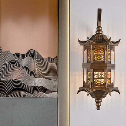 Chinese Tower Rectangular Metal 1-Light Wall Sconce Lamp