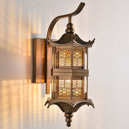Chinese Tower Rectangular Metal 1-Light Wall Sconce Lamp