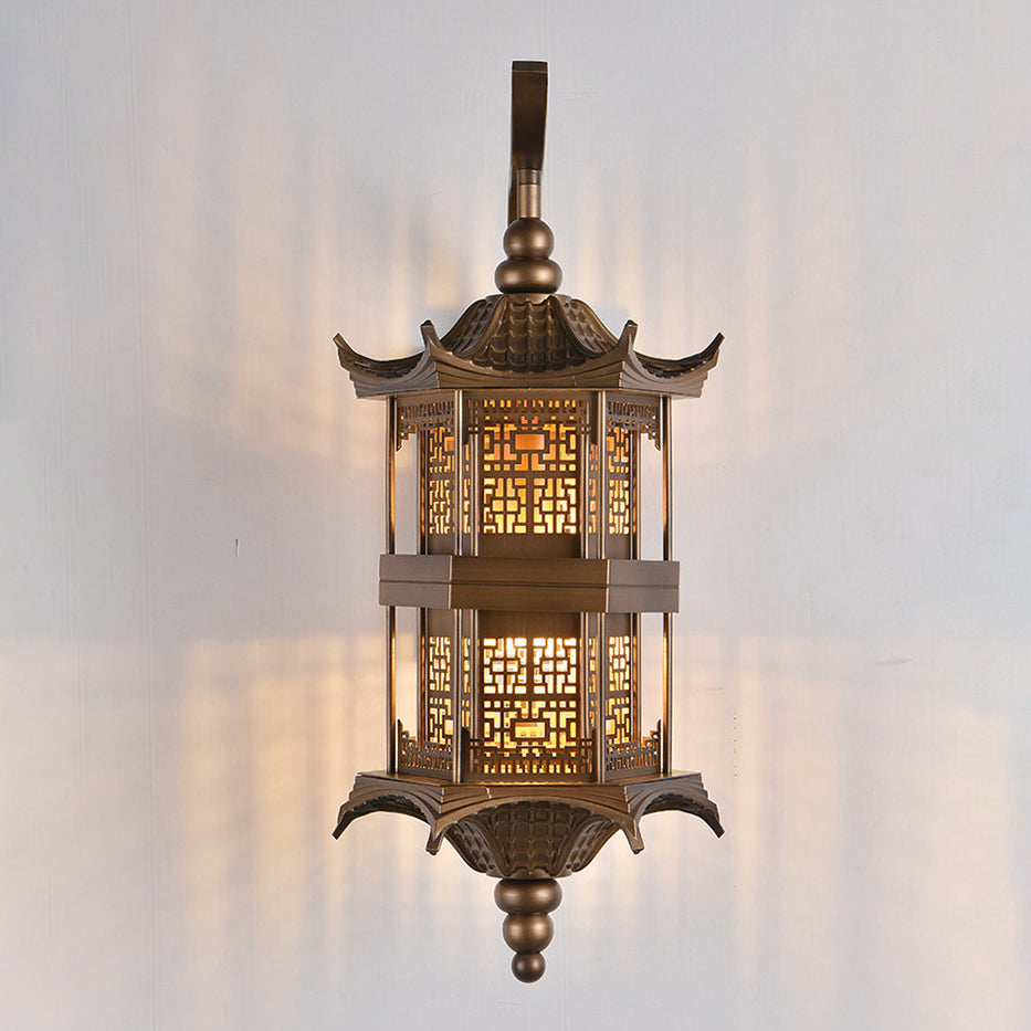 Chinese Tower Rectangular Metal 1-Light Wall Sconce Lamp