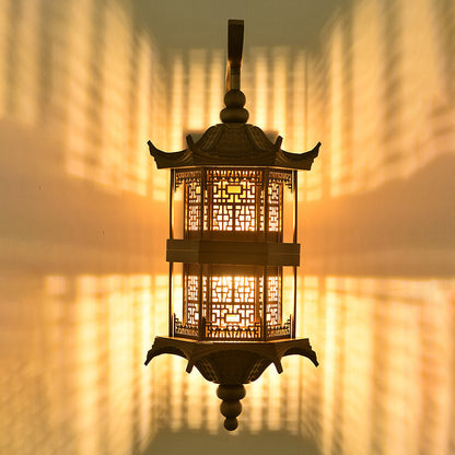 Chinese Tower Rectangular Metal 1-Light Wall Sconce Lamp