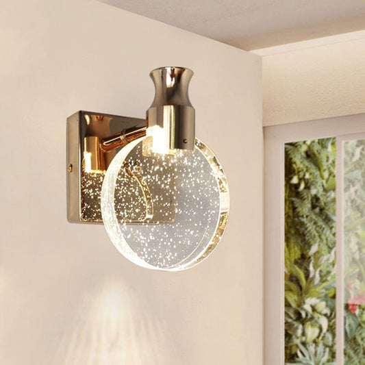 Nordic Round Crystal Wall Sconce Lamp with Metal Base LED