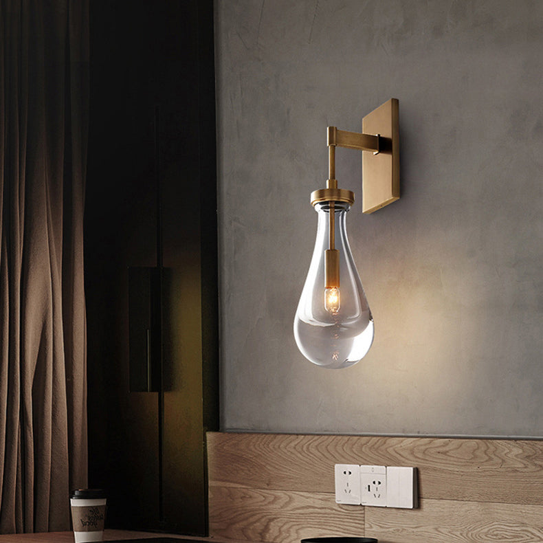 Teardrop-Shaped Wall Sconce Lamp with Brass Base 1-Light