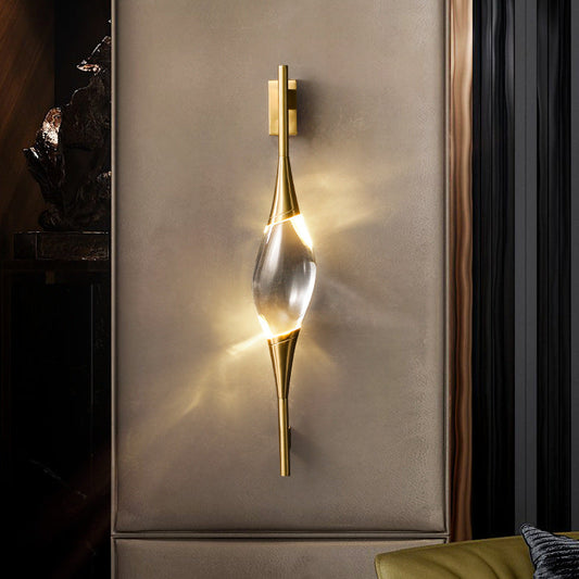 Art Deco Brass Wall Sconce with Waterdrop Crystal Center
