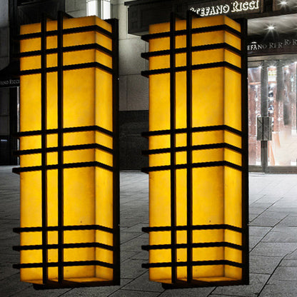 Architectural – Amber Frosted Glass & Black Grid Design