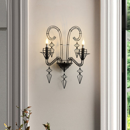 Curved 1-Light Iron & Glass Lamp with Horn-Inspired Design